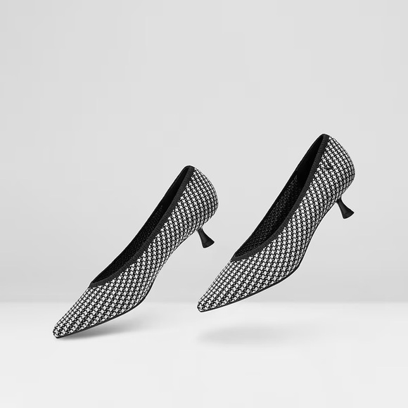 Vivaia Pointed Toe Kitten Heels Womens Shoes Houndstooth Black White EU 38.5 - Picture 2 of 14